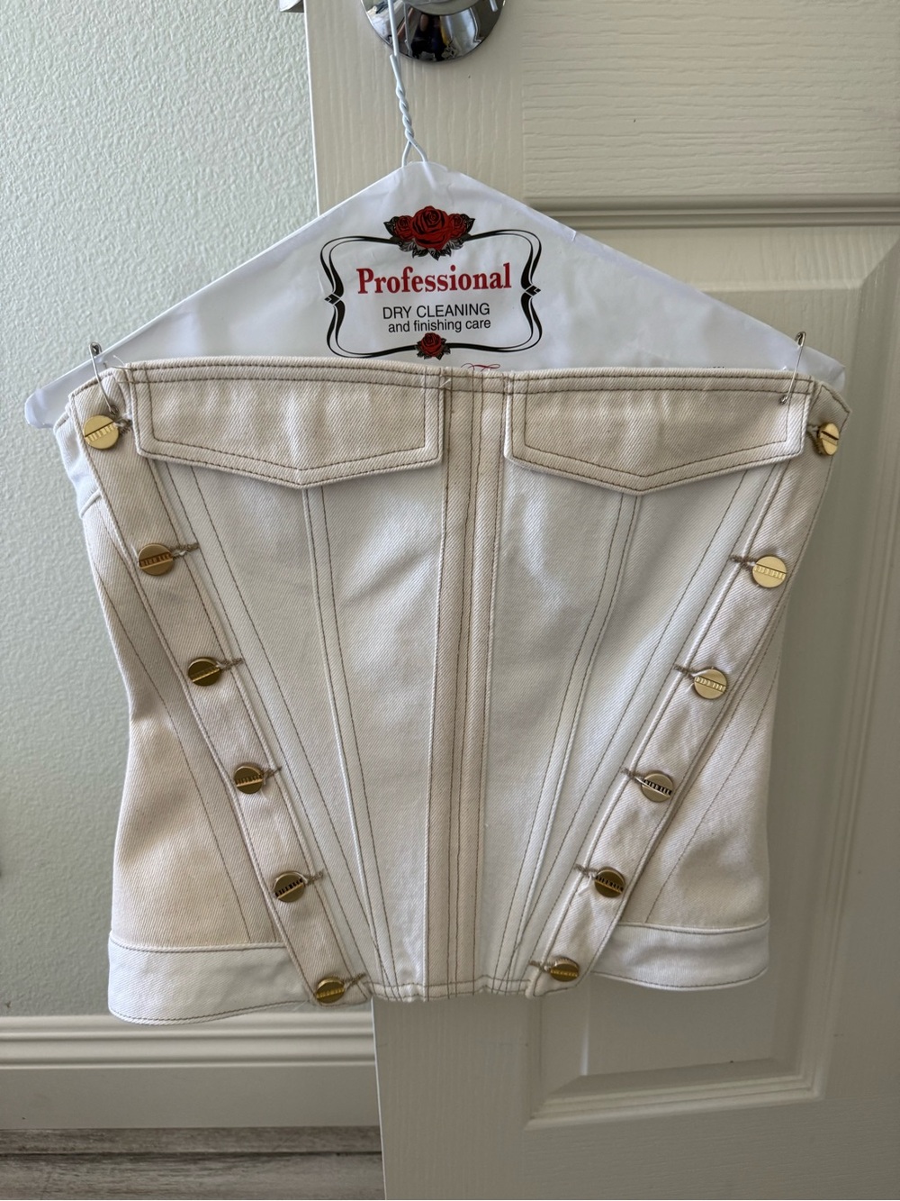 Dion Lee Ivory Strapless Corset Top with Gold Buttons - Picture 3 of 4